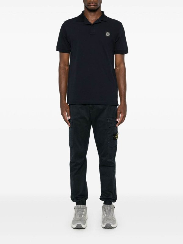 Polo m/short slim fit bleu shop online: STONE ISLAND