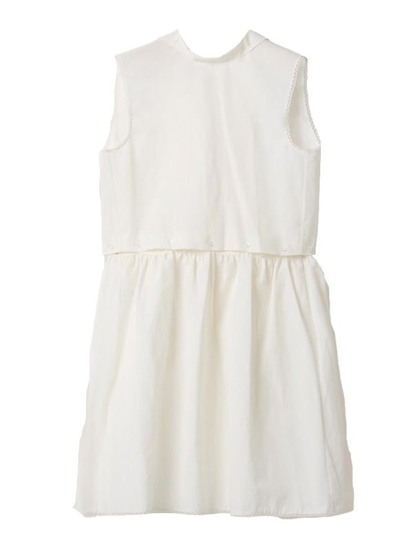 MIU MIU: knee length dresses - Slubbed Poplin Logo-Patch Dress