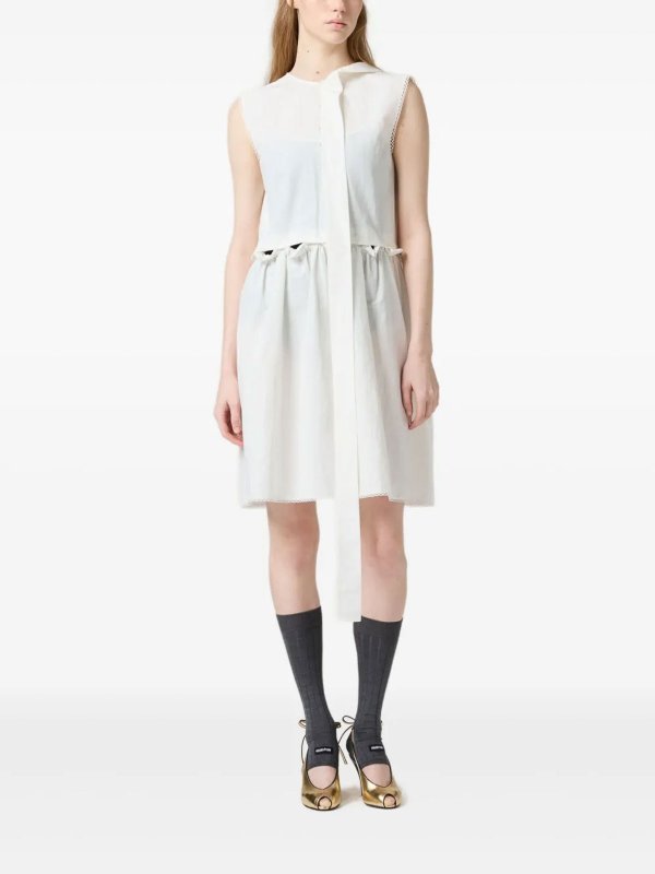 MIU MIU: knee length dresses online - Slubbed Poplin Logo-Patch Dress