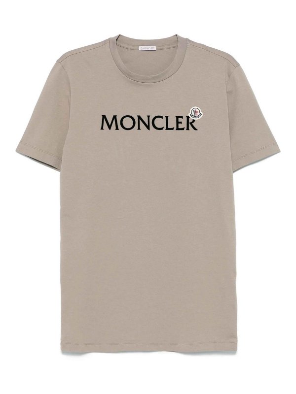 MONCLER: t-shirts - Flocked-Logo Cotton T-Shirt