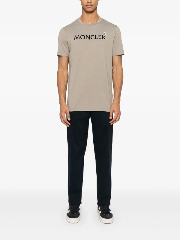 MONCLER: t-shirts online - Flocked-Logo Cotton T-Shirt