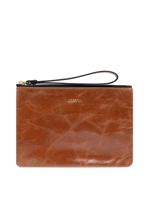 ISABEL MARANT: clutches - Mino Crinkled-Effect Leather Clutch Bag
