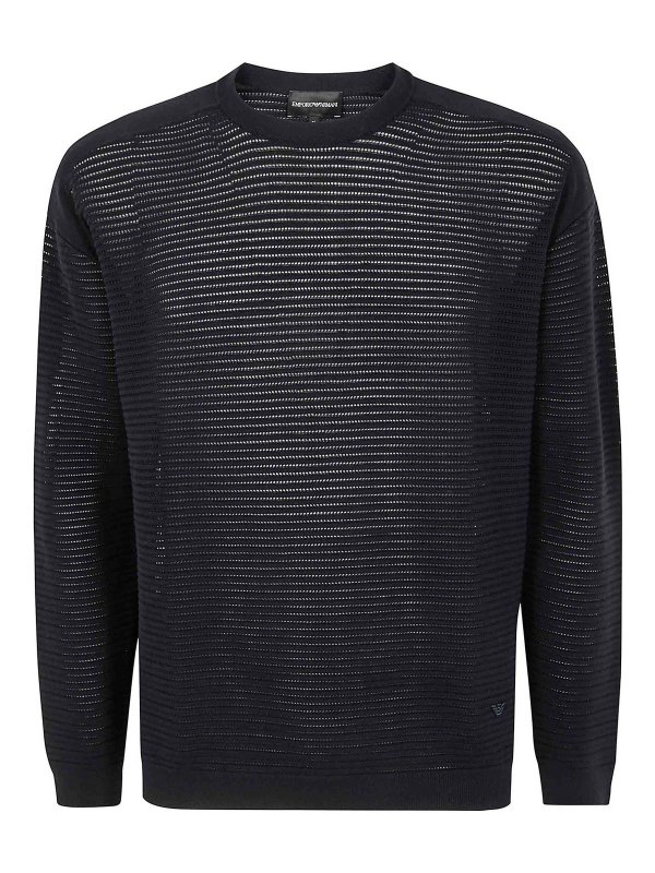 EMPORIO ARMANI: Suéteres con cuello pico - Suéter Cuello Redondo - Azul