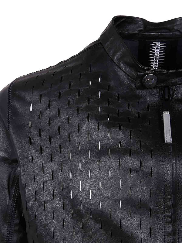 レザージャケット ISAAC SELLAM Men Leather Jackets SYDERAL CALF BLACK Isaac Sellam Leather Jacket - Black - Men | SYDERALCALFBLACK