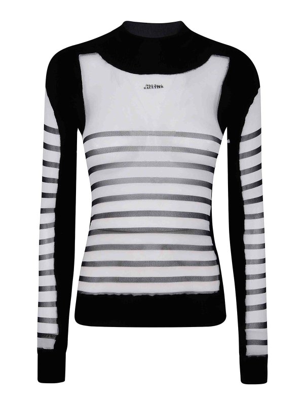 JEAN PAUL GAULTIER: crew necks - Mix Mesh And Knit Pullover Printed Mariniere