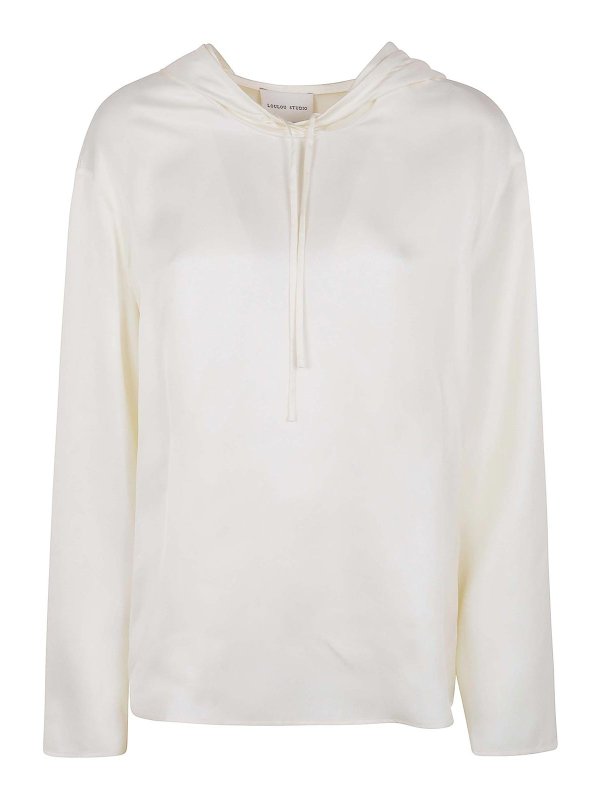 Tシャツ・カットソー Loulou Studio SS25 NUKA HOODED BLOUSE (NUKA DEEP) Loulou Studio Nuka Hooded Blouse - White - Women | NUKASOFT