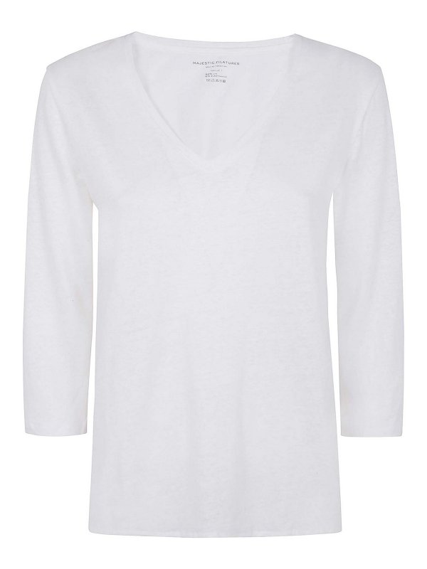 Majestic Filatures: Col en V - Pull À Col V - Blanc