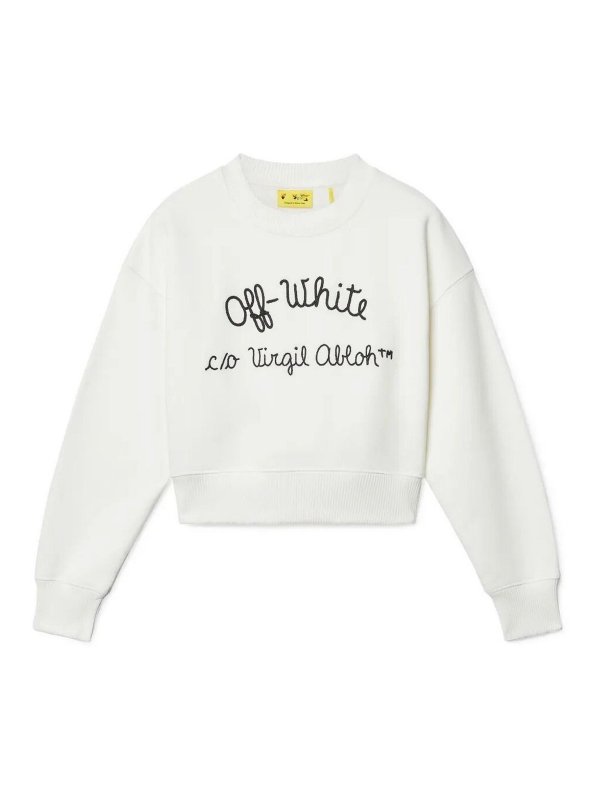 OFF-WHITE: Strickpullover mit Rundhalsausschnitt - Rundhalspullover - Weiß