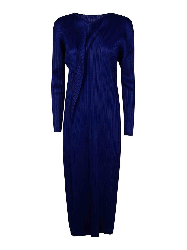 PLEATS PLEASE ISSEY MIYAKE: Knielange Kleider - Knielanges Kleid - Blau
