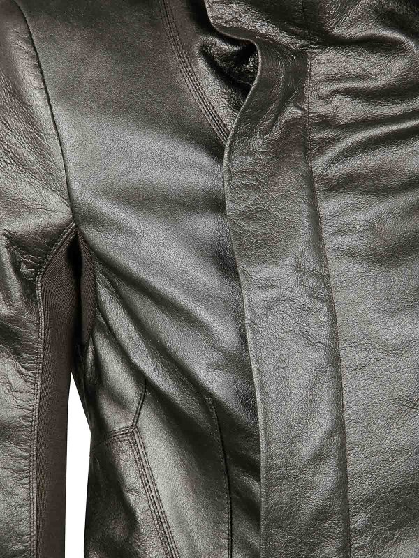 レザージャケット・コート RICK OWENS LEATHER NASKA BIKER JACKET (RP01E7743 LBAM 68) Rick Owens Naska Leather Biker Jacket | Black | FARFETCH