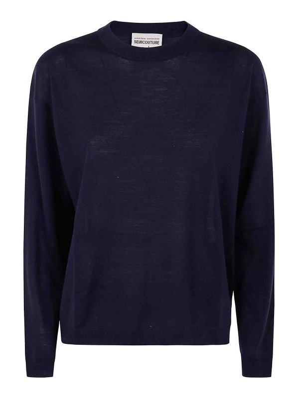 Semicouture: Suéteres con cuello pico - Suéter Cuello Redondo - Azul