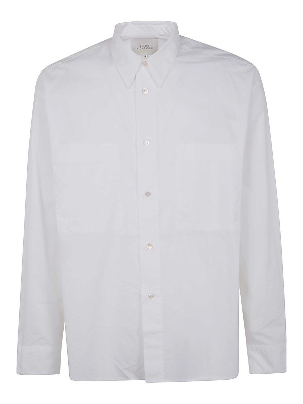 Tシャツ・カットソー STUDIO NICHOLSON POCKET DETAIL SHIRT (SALIN SNM 1125 OPTIC) Studio Nicholson Pocket Detail Shirt - White | SALINSNM1125OPTIC