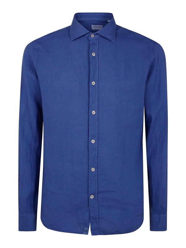 Tシャツ・カットソー TINTORIA MATTEI SS25 LINEN CLASSIC SHIRT (X66TNW UD2) Tintoria Mattei Linen Classic Shirt - Blue - Men | X66TNWUD2