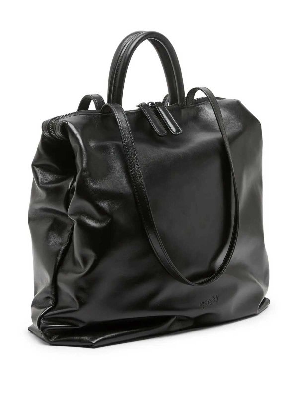 トートバッグ marsell SS25 4 LUNGA MAXI LEATHER SHOPPER (MB0285 P015 666) Women's Black Leather Tote Bag 4 Lunga - Marsèll