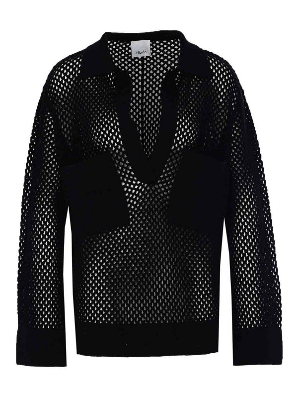 ALLUDE: クルーネック - クルーネック - 黒