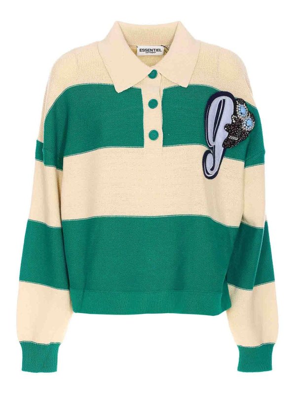 ESSENTIEL ANTWERP: polo - Polo a strisce Hamam bianca e verde