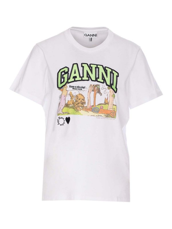 GANNI: T-shirts - T-Shirt - Blanc