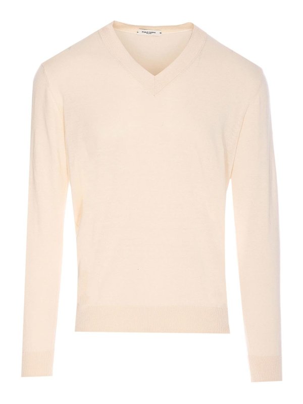 Paolo Pecora: Strickpullover mit Rundhalsausschnitt - Rundhalspullover - Weiß