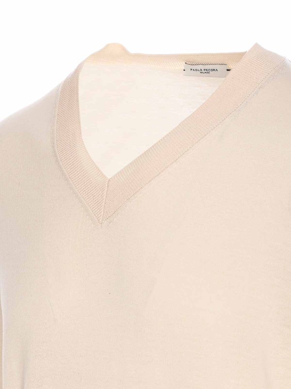 The Best Shops Paolo Pecora: Strickpullover mit Rundhalsausschnitt - Rundhalspullover - Weiß