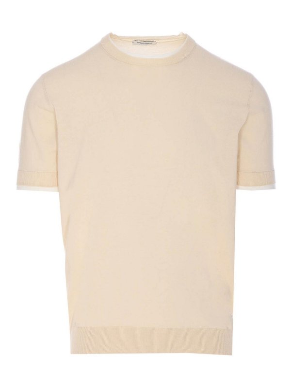 Paolo Pecora: crew necks - Beige Short Sleeves Sweater