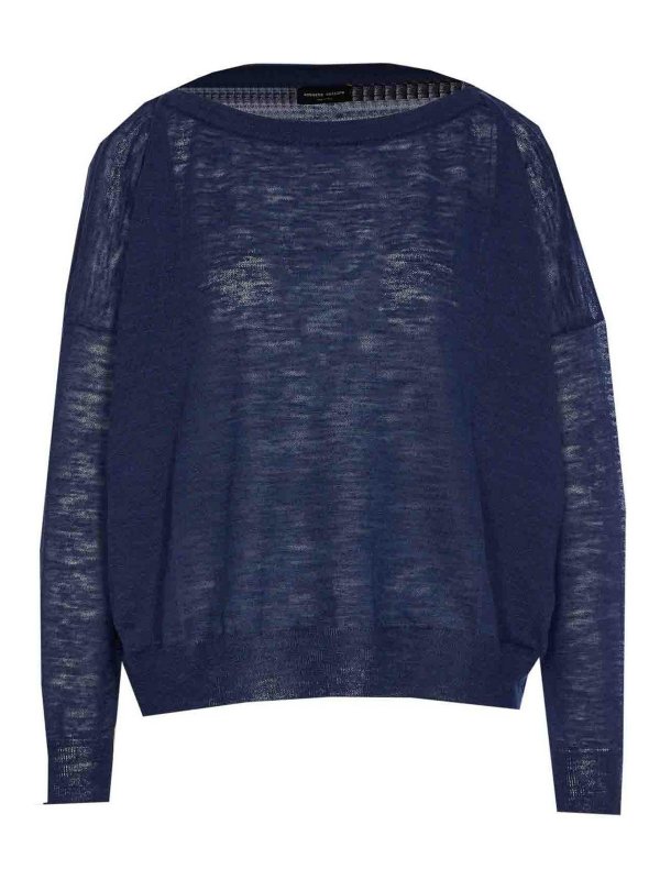 ROBERTO COLLINA: Pull col rond - Pull Col Rond - Bleu