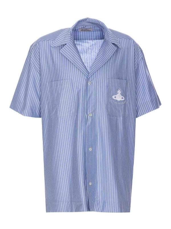 VIVIENNE WESTWOOD: camicie - Camicia da campo blu chiaro e bianco