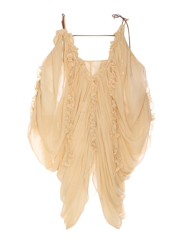 ZIMMERMANN: blouses online - Heavily Gathered Blouse Deep V-Neckline
