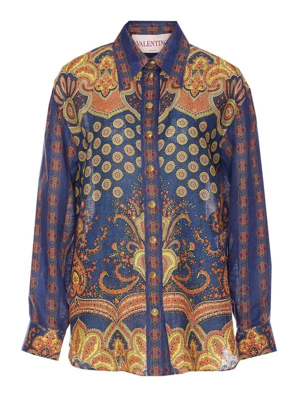 VALENTINO GARAVANI: shirts - Paisley Linen Shirt With Medaglioni Voyage