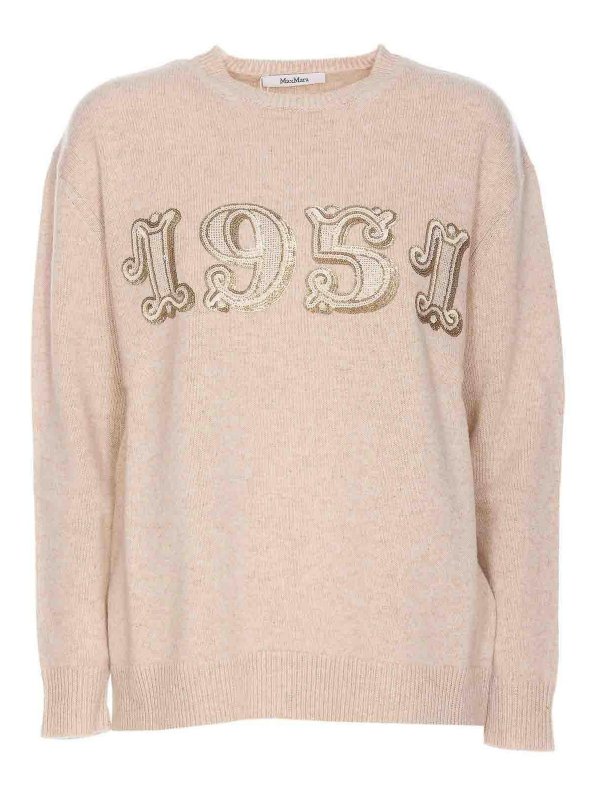 Max Mara: Strickpullover mit Rundhalsausschnitt - Rundhalspullover - Beige