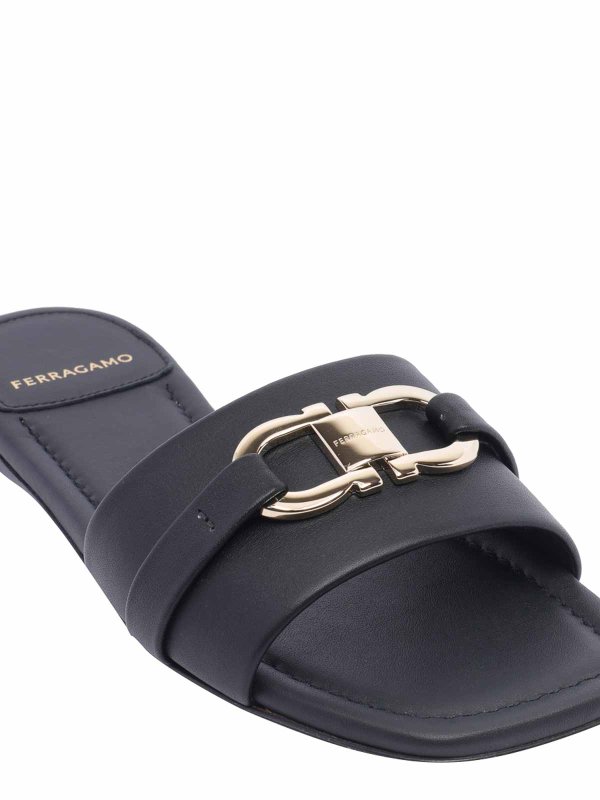 Flat black sandals shop online: SALVATORE FERRAGAMO