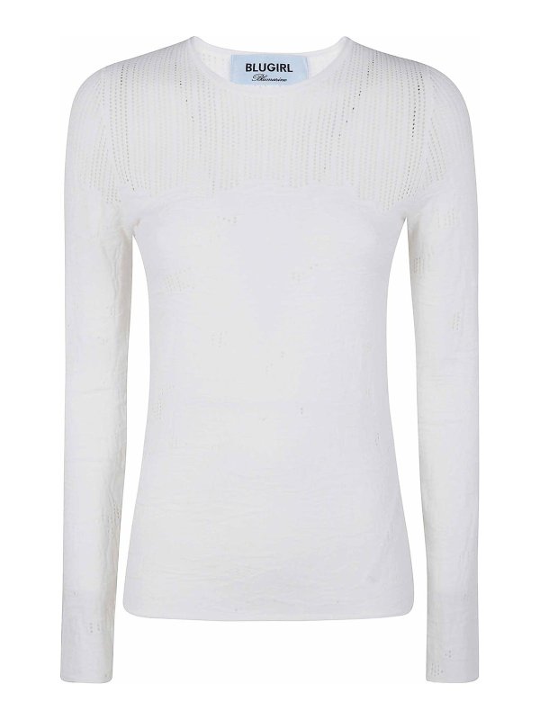 BLUGIRL: Suéteres con cuello pico - Suéter Cuello Redondo - Blanco