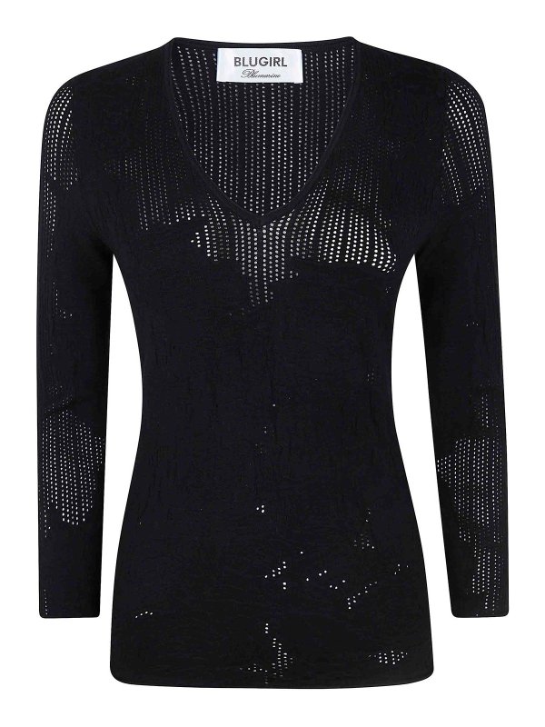 BLUGIRL: Col en V - Pull À Col V - Noir