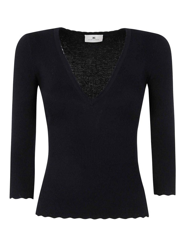 ELISABETTA FRANCHI: t-shirts - V Neck Knit Sweater