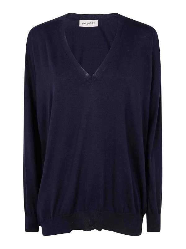 GENTRYPORTOFINO: Strickpullover mit V-Ausschnitt - V-Pullover - Blau
