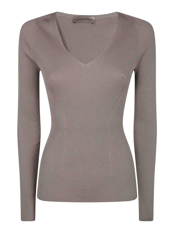 GENTRYPORTOFINO: Strickpullover mit V-Ausschnitt - V-Pullover - Braun