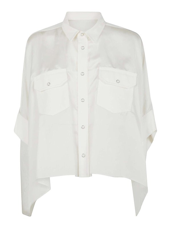 Sacai: camicie - Camicia stampata in denim