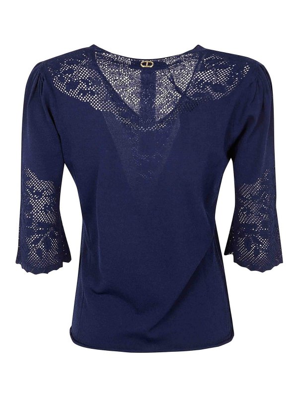 TWINSET: Strickpullover mit Rundhalsausschnitt online - Rundhalspullover - Blau