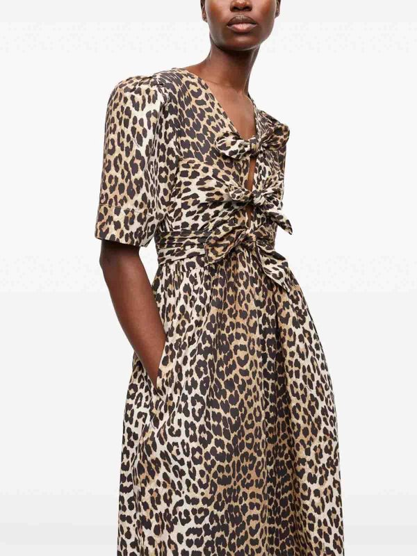 The Best Shops GANNI: knee length dresses - Printed Cotton Tie Strap Midi Dress