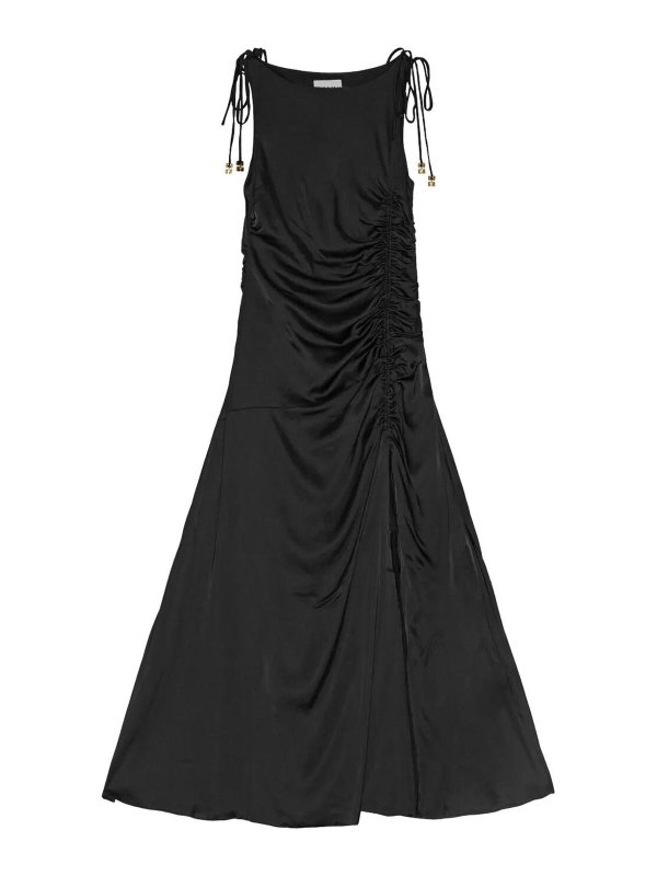 GANNI: abiti lunghi - Solido abito lungo radicato in raso