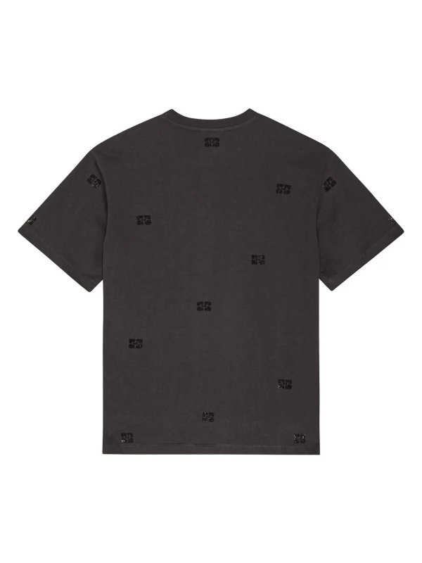 GANNI: t-shirts online - Heavy Cotton Rhinestone Drop Shoulder Tshirt