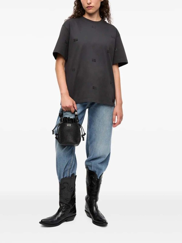 The Best Shops GANNI: t-shirts - Heavy Cotton Rhinestone Drop Shoulder Tshirt