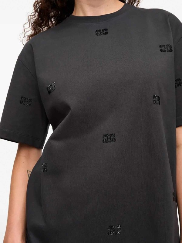 The Best Shops GANNI: Heavy Cotton Rhinestone Drop Shoulder Tshirt