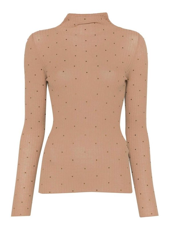 Liu Jo: Strickpullover mit Rundhalsausschnitt - Rundhalspullover - Beige