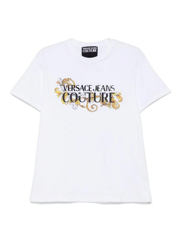 VERSACE JEANS: t-shirts - White T-Shirt With Front Logo