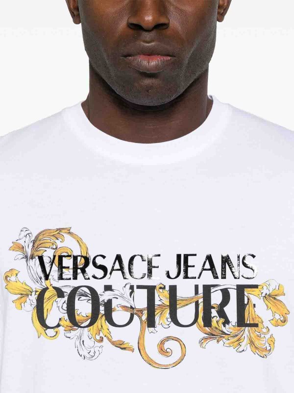 The Best Shops VERSACE JEANS: t-shirts - White T-Shirt With Front Logo