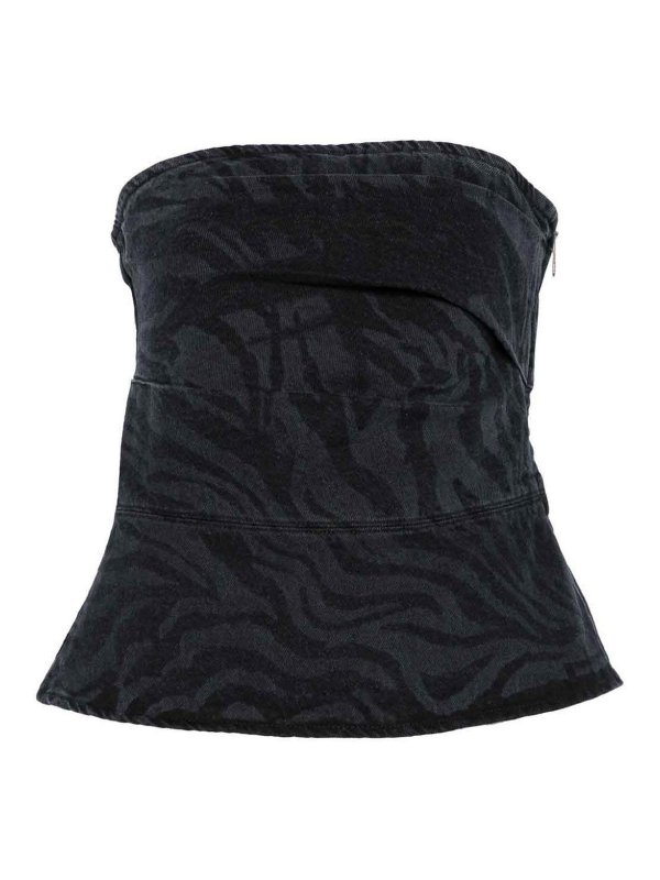 ROTATE Birger Christensen: Tops & Tank tops - Zebra Print Cotton Denim Top