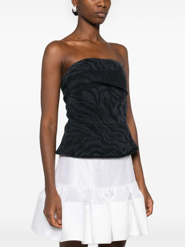 ROTATE Birger Christensen: Tops & Tank tops online - Zebra Print Cotton Denim Top