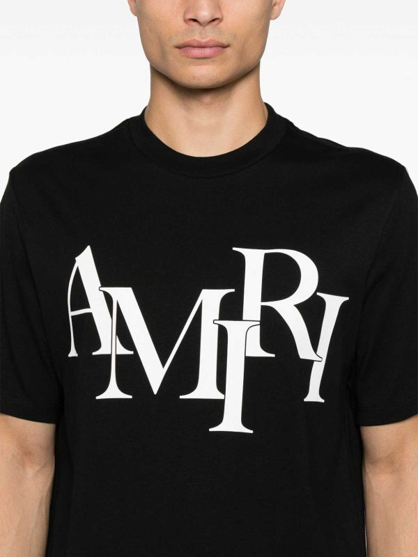 AMIRI: t-shirts online - Black Cotton T-Shirt With White Logo