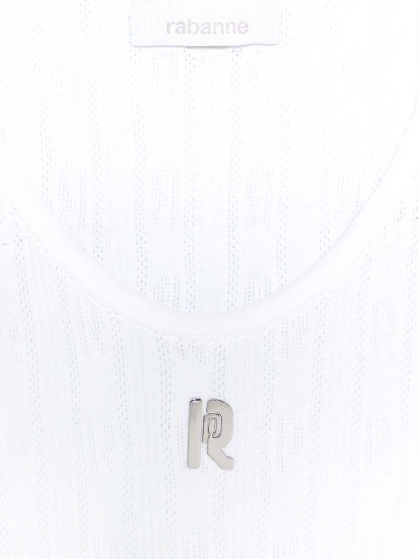 The Best Shops RABANNE: t-shirts - White Cotton T-Shirt With Silver Logo Plaque