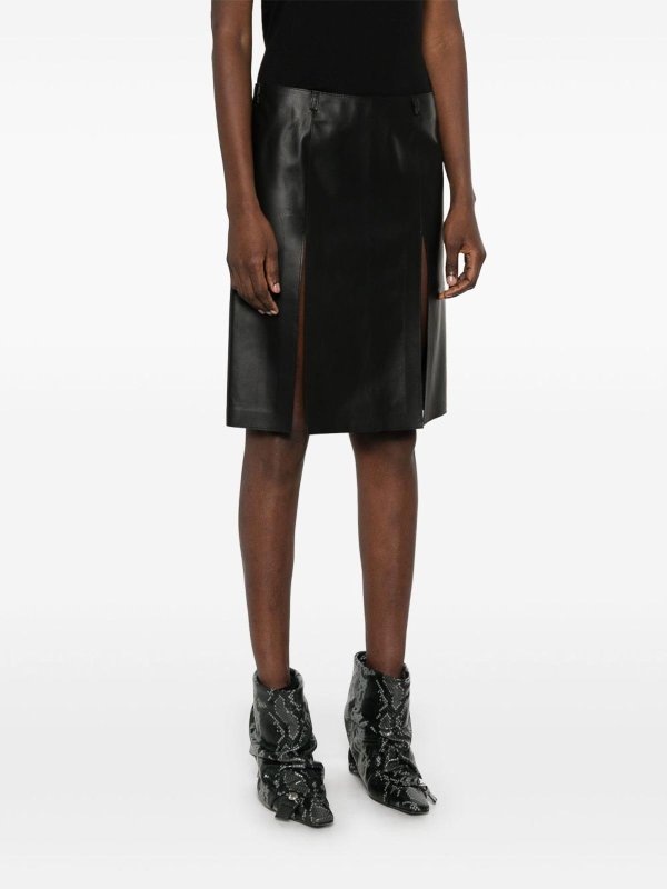 The Attico: Knee length skirts & Midi online - Black Leather Skirt With Front Slits